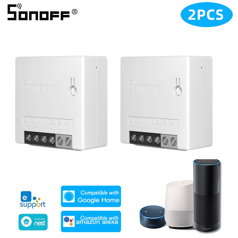 SONOFF-interruptor inteligente bidireccional Mini R2, módulo de relé con Wifi, Control remoto por voz, funciona con Alexa y Google Home: 2Pcs