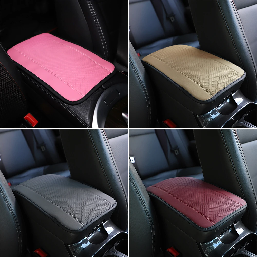 Almohadilla para reposabrazos de coche, cubierta protectora de reposabrazos Central antideslizante de doble línea en relieve de cuero y fibra, accesorios universales de estilo para automóvil