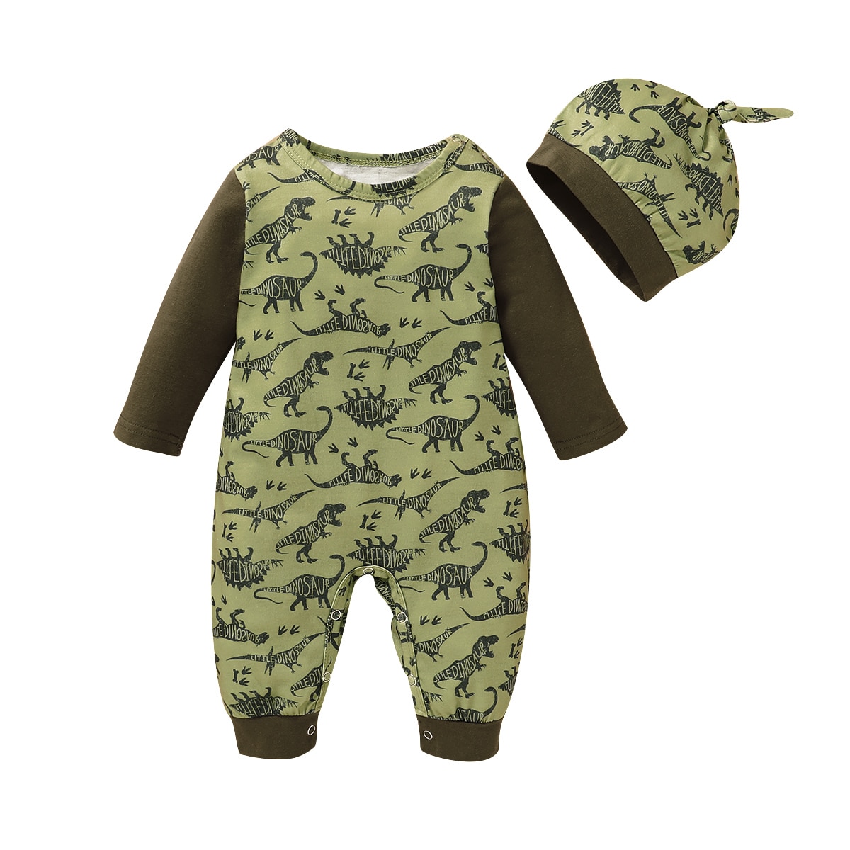 0-24M Neugeborenen Baby Jungen Dinosaurier Druck Rundhals Langarm Gesamt und Hütte