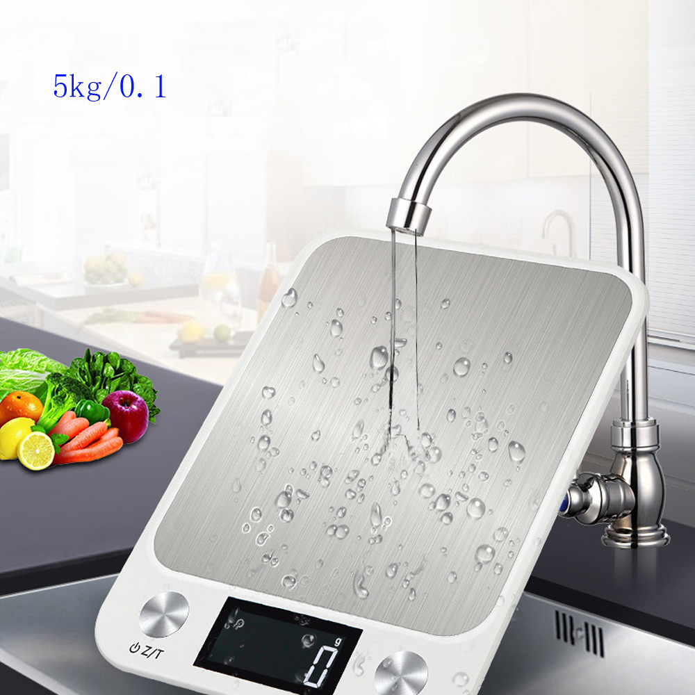 0.1g Precision Electron Kitchen Scales Stainless Steel Weighing For Food Diet Postal Balance Measuring LCD Precision Electronic: 5kg white