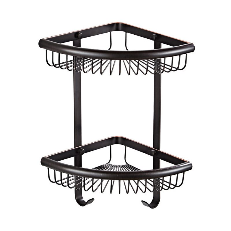Badeværelse hjørnehylde sort shampoo holder badekar opbevaring 2 plan badehylder kobber blank krom finish: Olie murbrokker bronze