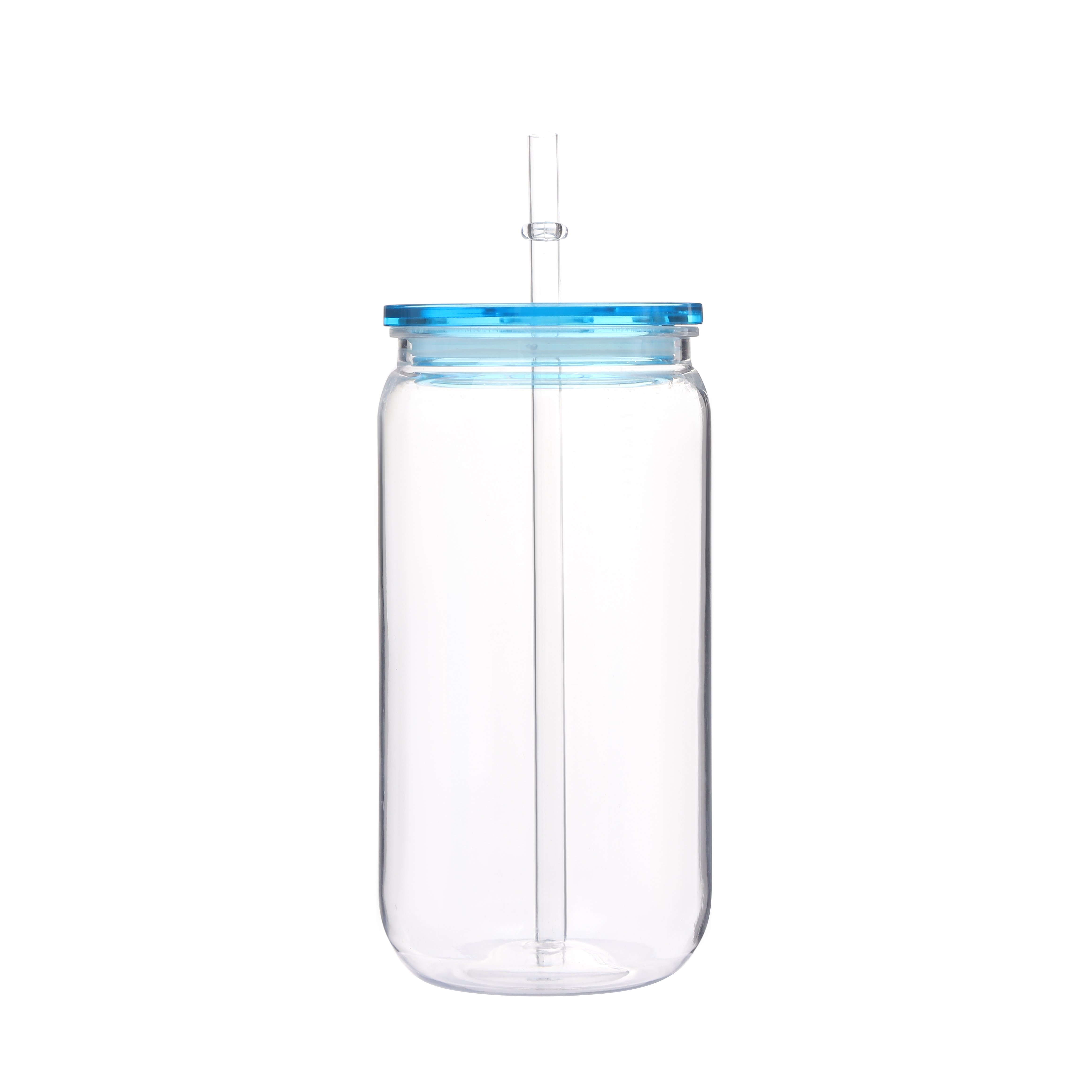 16oz kleurrijke deksel transparante plastic beker met deksels en rietjes vervangende deksels voor blikvormige ijskoffiekopjes schattige beker: Sky Blue
