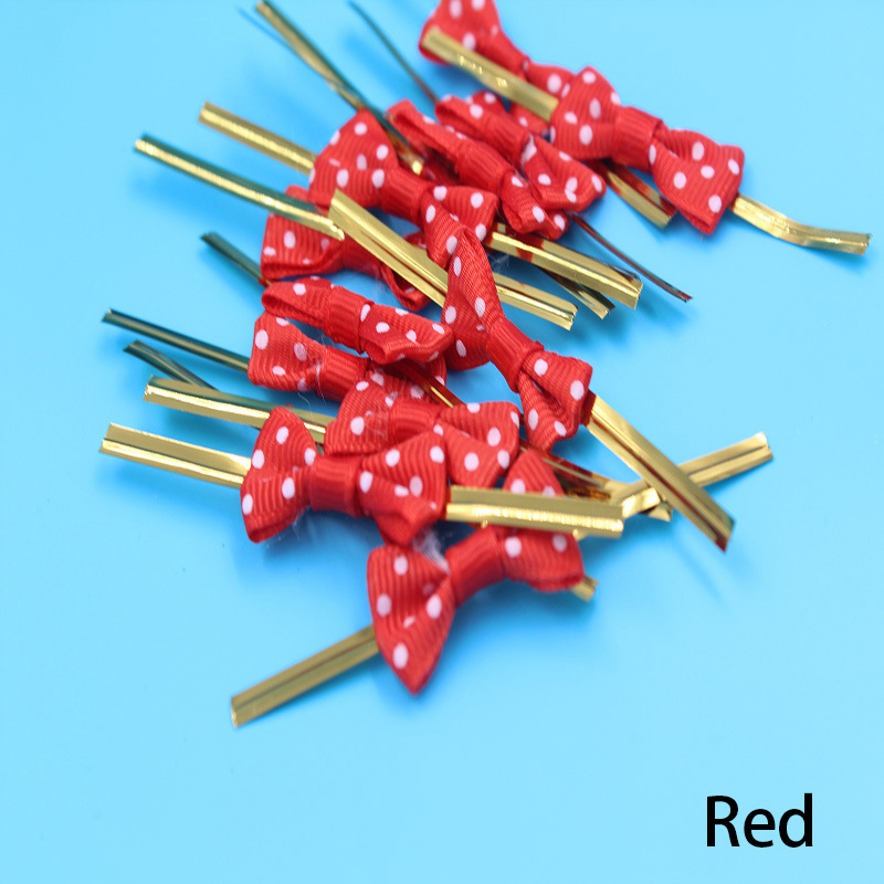 100Pcs DIY Bow Tie Wrapping Golded Wire Bowknot Binding Wire Lollipop Candy Packaging Bags Fastener Sealing Fixed Ties: Red