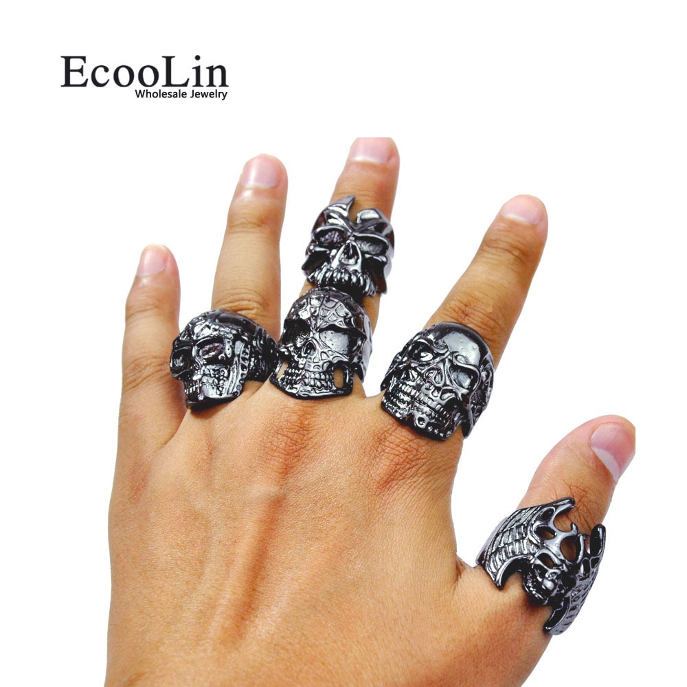 5Pcs Cool Men's Skull Skeleton Gothic Biker Rings Men Rock Punk Ring Party Favor Jewelry Lots Top LR4107