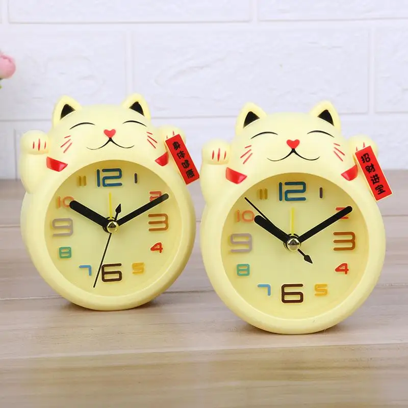 Reloj despertador de gato de la suerte, Mini decoración de mesa, plástico bonito para estudiantes