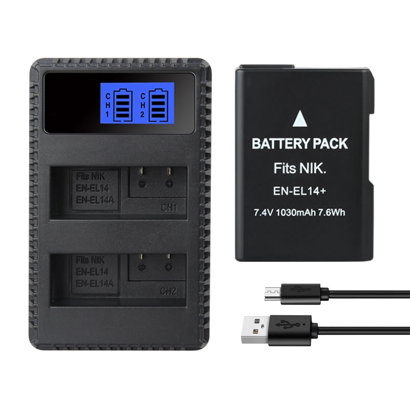 EN EL14 1030mAh Batteries EN-EL14 pour Nikon D5100 D5200 D5500 D5600 D5300 P7200 P7700 P7100 D3100 D3200 D3300 chargeur de batterie: WHITE