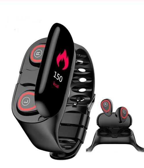 M1 Smart Horloge Met Bluetooth Oortelefoon Gezondheid Tracker Stappenteller Fitness Armband Smart Polsband met Draadloze Hoofdtelefoon 2in1