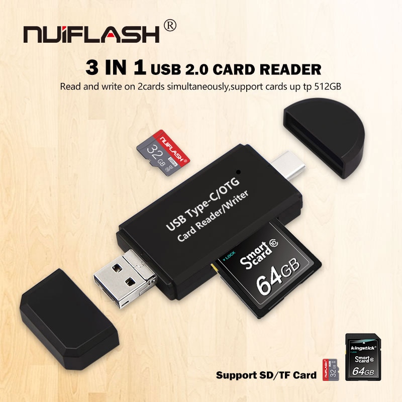 3 in- 1 2.0 -usb-kartenleser in feuerzeugform, gehäuse aus aluminiumlegierung, hochgeschwindigkeits-speicherkartenleser, tragbar, unterstützt  m2,  ms/ms pro usw.