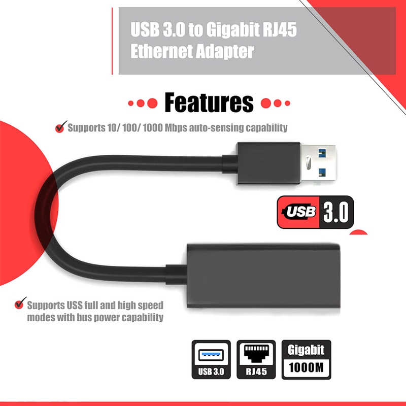 Adattatore di rete USB 3.0 Gigabit Ethernet LAN RJ45 1000Mbps per PC Windows Mac