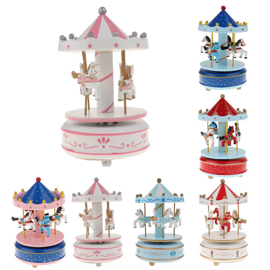 Leuke Houten Musical Box Met Draaibare Carrousel Met Kleine Paarden Wind Up Music Box Kids Schattige -Roze/blauw/Rood: Pink