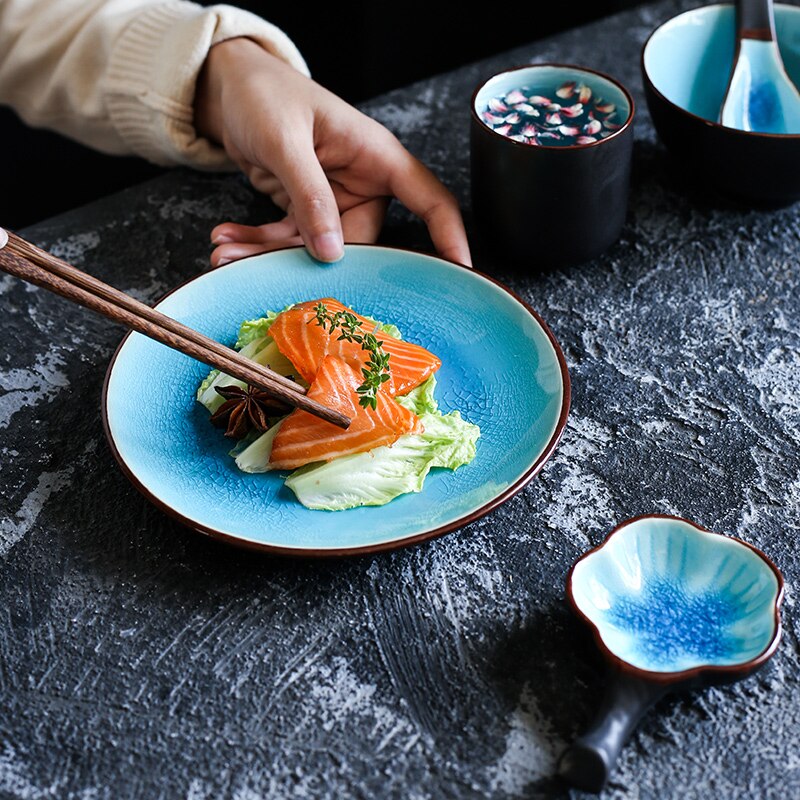 Japanse Keramische Rijstkom Bone Schotel Lepel Thee Cup Restaurant Set Moderne Home Snack Dessert Sushi Schotel Hotel Huishoudelijke Servies