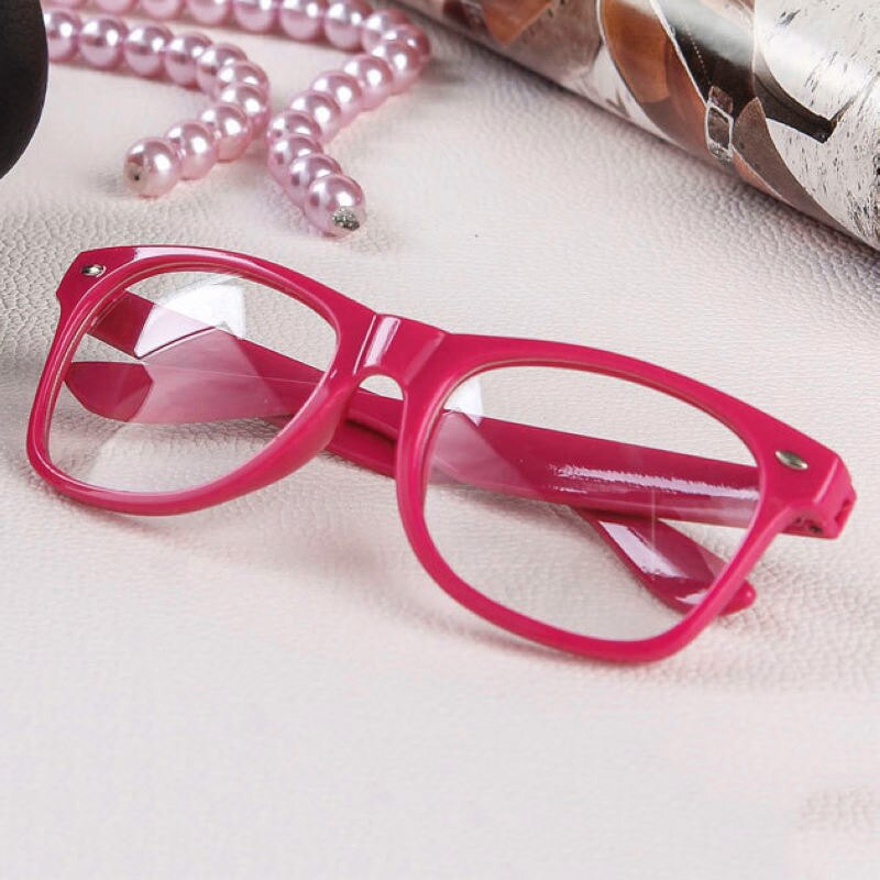 Mayitr 1pc Nerd Clear Glasses Clear Lens Geek Glasses 16 Colors Plain Mirror Plastic Full frame Eyeglasses Eyewear: Mei red