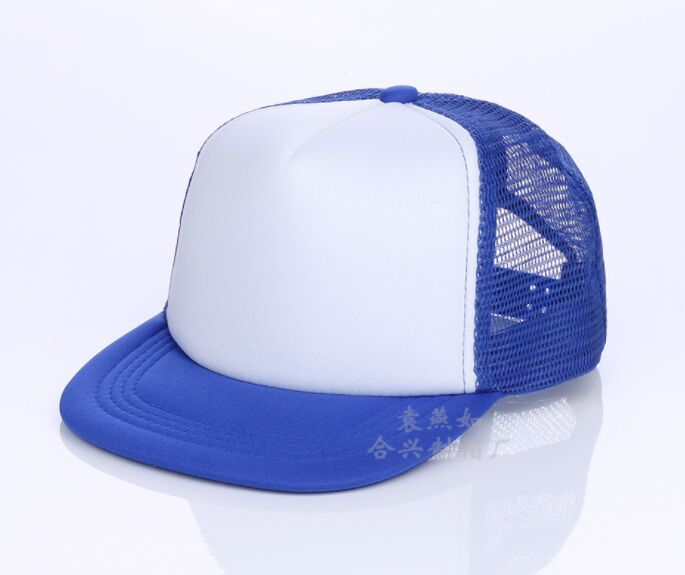 Kids Breathable DIY printing Logo Baseball Caps Snapbacks Flat Custom Logo Hats Trucker Caps Boy Girls Gorras For Team Child: blue and white / DIY custom logo