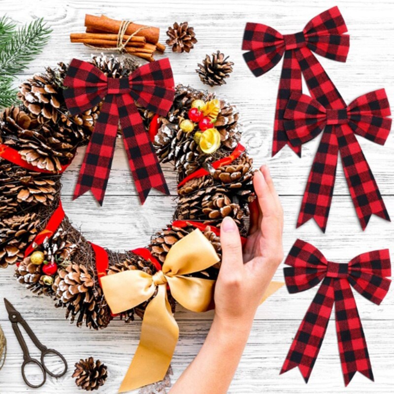 12pc kerst ruitjesstrikken rood en zwart buffel ruitjes strikken decoratieve strikken voor kerstboom decoratie