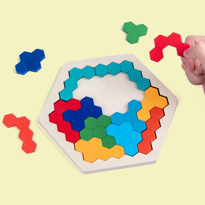 Rompecabezas hexagonal de madera para niños y adul... – Grandado