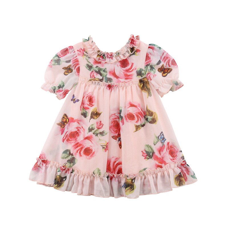Baby Meisjes Jurk Bloem Bladerdeeg Mouwen A-Lijn Jurk Voor Baby Meisjes Party Prinses Jurken Baby Meisjes kleding: 3M