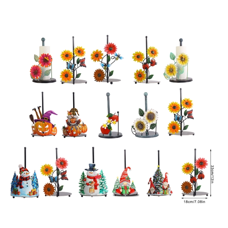 Countertop Paper Towel Holder Kitchen Roll Paper Stand Flowers Christmas Iron Napkin Stand Vertical Tissue Holder