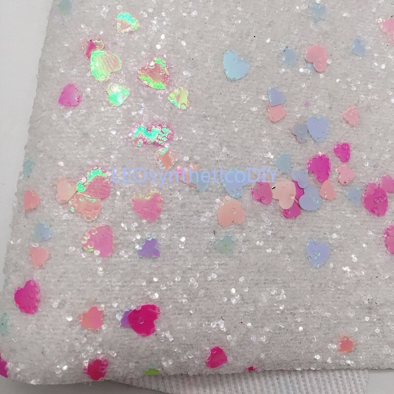 1PC 21X29CM Glitter Fabric, Chunky Glitter Leather Mixed with Valentine's Hearts For Making Bows LEOsyntheticoDIY T545
