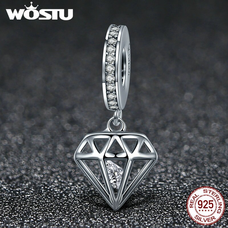 WOSTU 925 Sterling Silver Shining Heart Dangle Beads Fit Original wst Charm Bracelet Pendant DIY Jewelry FIC186