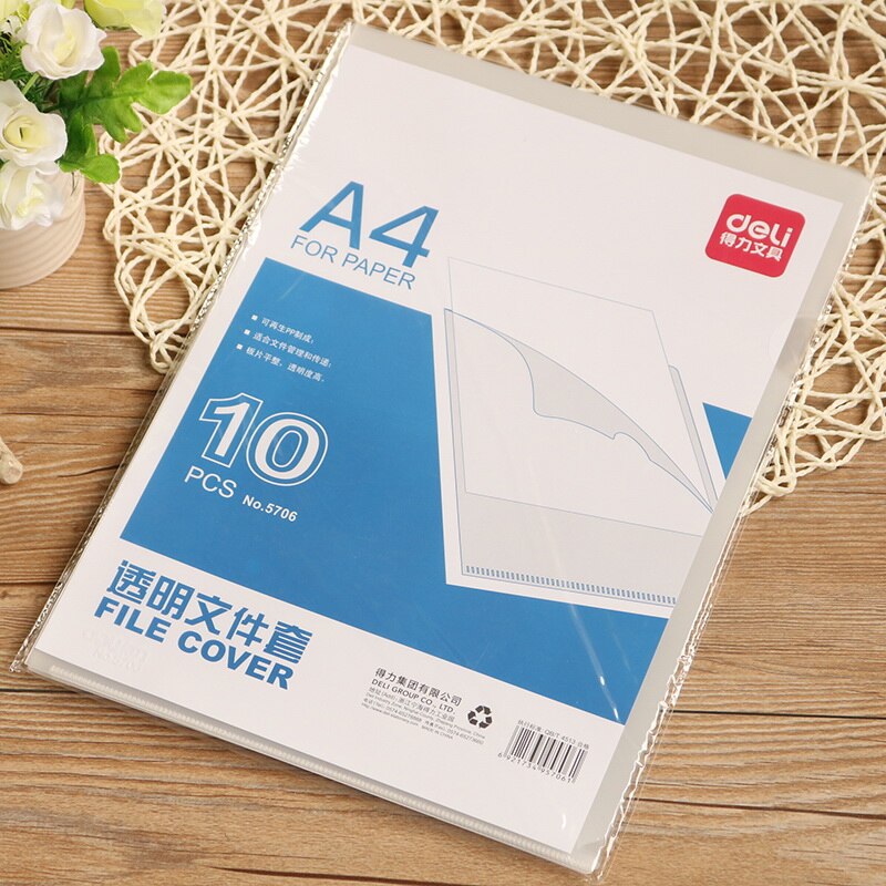 Deli L type folder 20pcs/set transparent single page folder A4 insert sheet folder file protection cover Presentation folder