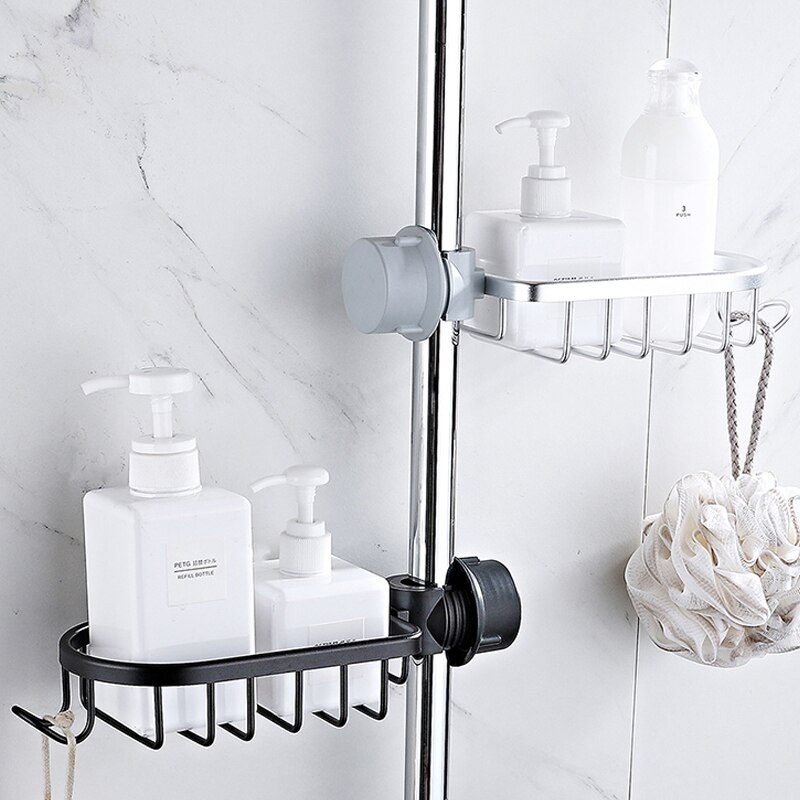 Ellen bad bruser skydestang holder med sæbekurv shampoo holder sort skydestang med håndbruser elm 294