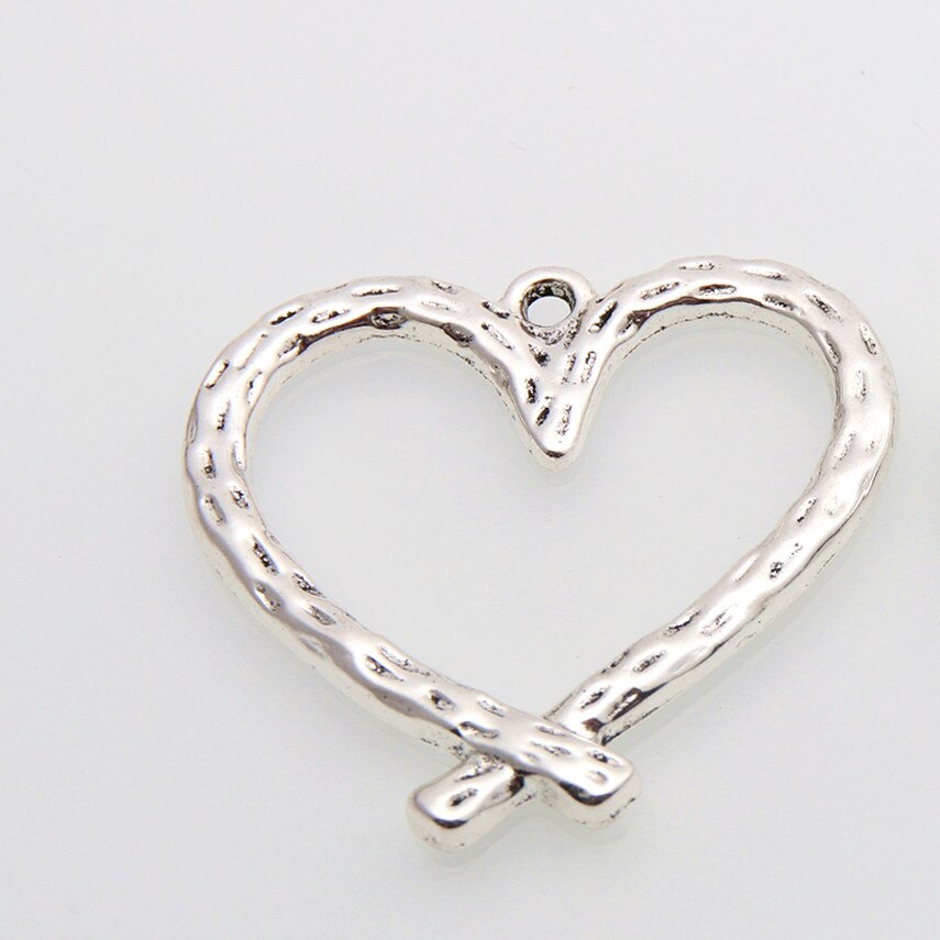 10Pcs Zilver Kleur Hollow Heart Shaped Bedels Originele Liefde Hanger Ornamenten Kettingen Sieraden Benodigdheden 34X33.5Mm A3426