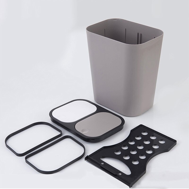 Trash Can Rectangle Plastic Push-Button Dual Compartment 12liter Recycling Waste Bin Garbage Can
