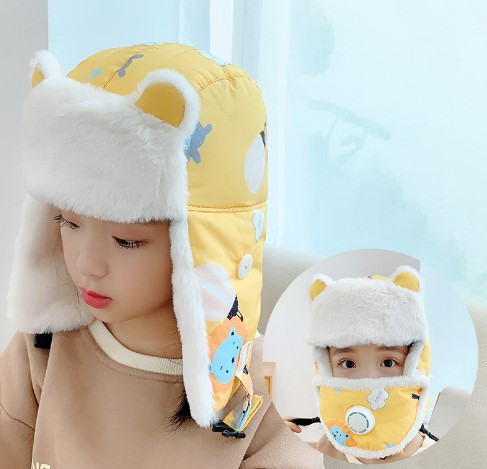 Plus Fleece Bomber Cap Child Winter Keep Warm Girl Cute Cartoon Boy Windproof Ear Protection Face Mask Gorra: Color 7