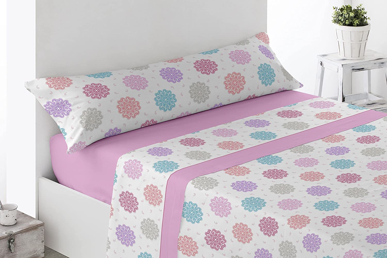 Juego de sábanas cama 150 - 135 - 105 - 90 - Hogar - Estampadas- 3 Piezas - Ropa de cama y fundas de almohada MOD. MILANO: Rosa / Cama de 105 cm