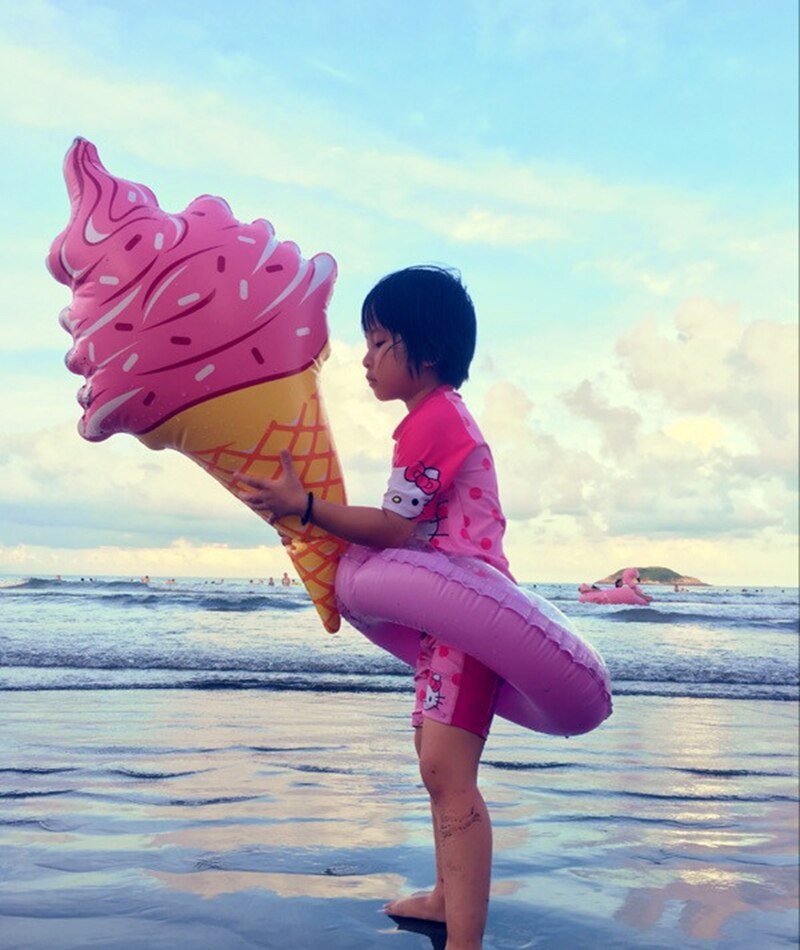 90cm 35inch Giant Inflatable Ice Cream Pool Float Inflatable Water Toys Air Mattress Fun Swimming Beach Party