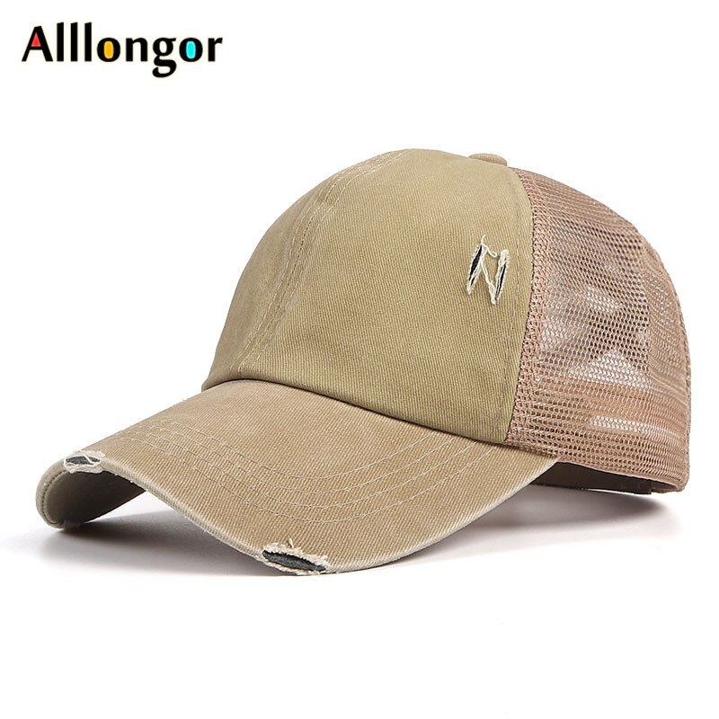 Nettinghette damebaseballcaps criss cross hestehalehatt snapback sommer pustende utendørs casquette femme sport cap: Khaki