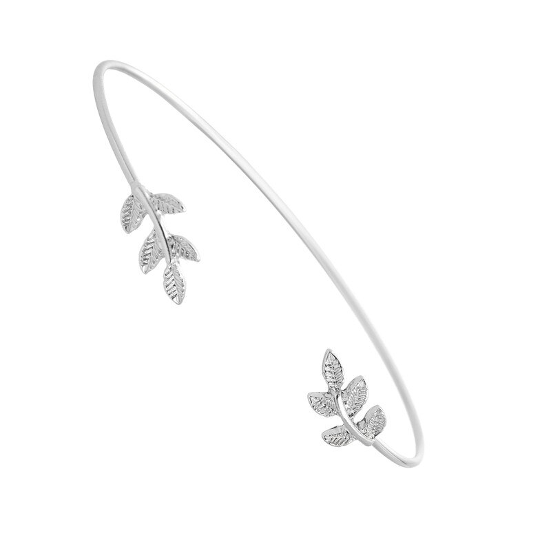 Bohemian Gold Color Big Leaf Open Bangles for Women Girls Jewelry Punk Feather Leaves Charm Bracelets Adjustable: SZ003S