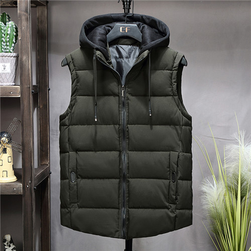 Winter Vest Mannen Warme Mouwloze Jassen Hooded Vest Mannen Hoed Toevallige Mannelijke Vest Jas Homme Vesten: Army Green / XXL