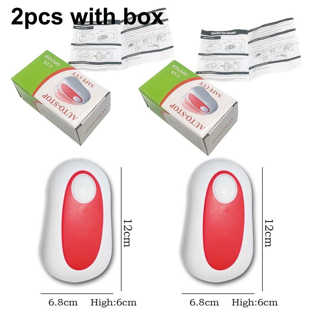 Ouvre-boîte électrique Portable, automatique, bord lisse, ergonomique, ouvre-bocal électrique de poche, outils de Bar de cuisine 2 pièces: 2pcs red with box