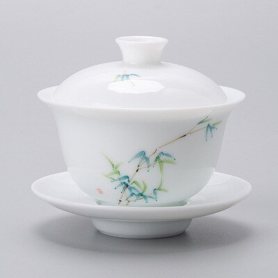 120ml di porcellana bianca avorio GaiWan dipinto a mano paesaggio tè zuppiera ciotola in ceramica con coperchio Sopera latte Oolong tè Kung Fu Teaset: B