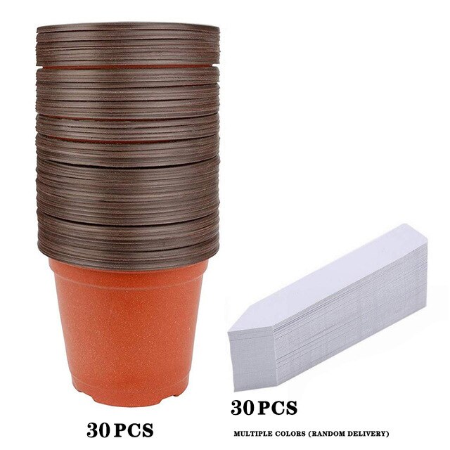 30 Pcs 4" Plastic Plants Nursery Pots Seedlings Additional 30pcs Gardening Label Flower Plant Container Seed Starting Pots: Basin and label
