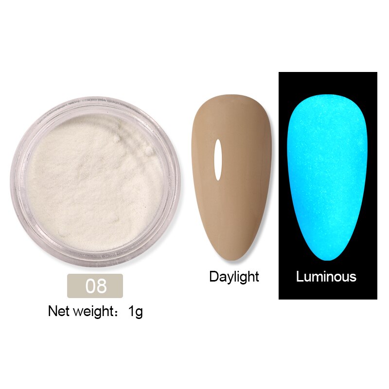 1 låda fluorescerande nagelpulver neonfosfor färgglad nagelkonst glitterpigment som håller längst 3d glödande självlysande dammdekorationer: 15