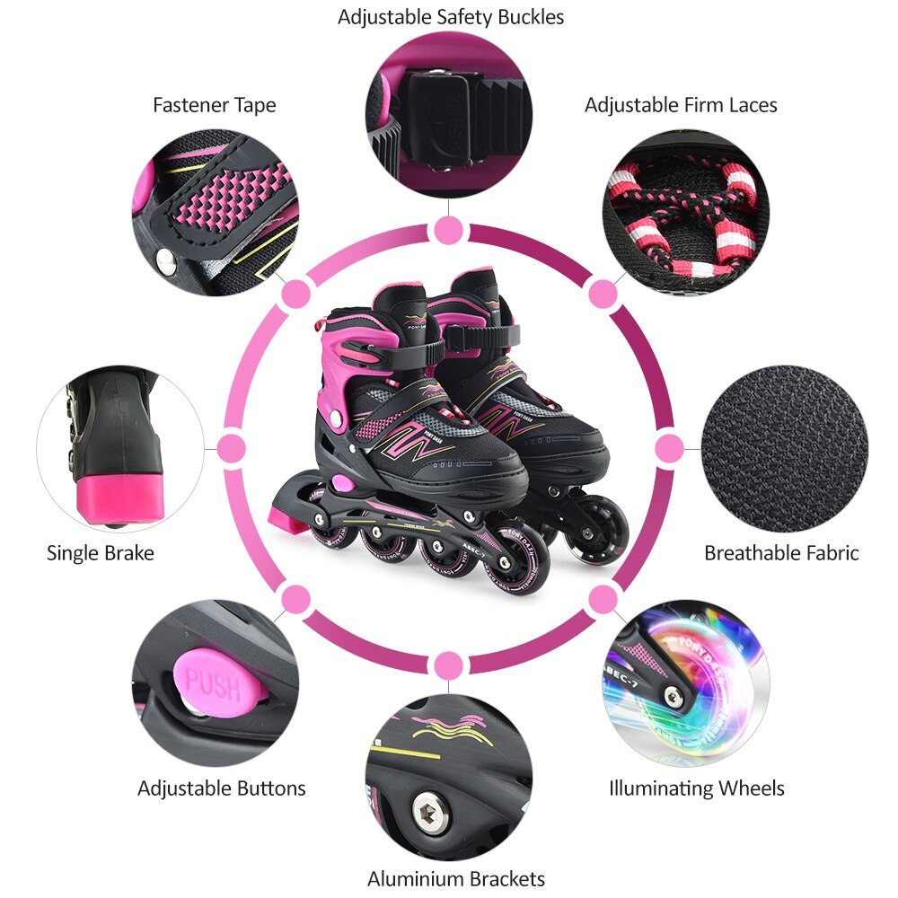 Adjustable Inline Skates with Illuminating Wheels for Kids Boys Girls Outdoor Skates Shoes Roller Skates for Adult Women Men