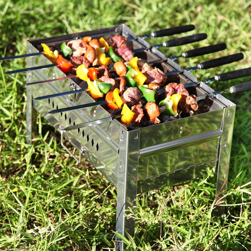 6PCS Wooden Barbecue Skewers Set w/Oxford Bag Long Barbecue Fork Shish Kebob Skewers For Beef Chicken Meat 21.6in