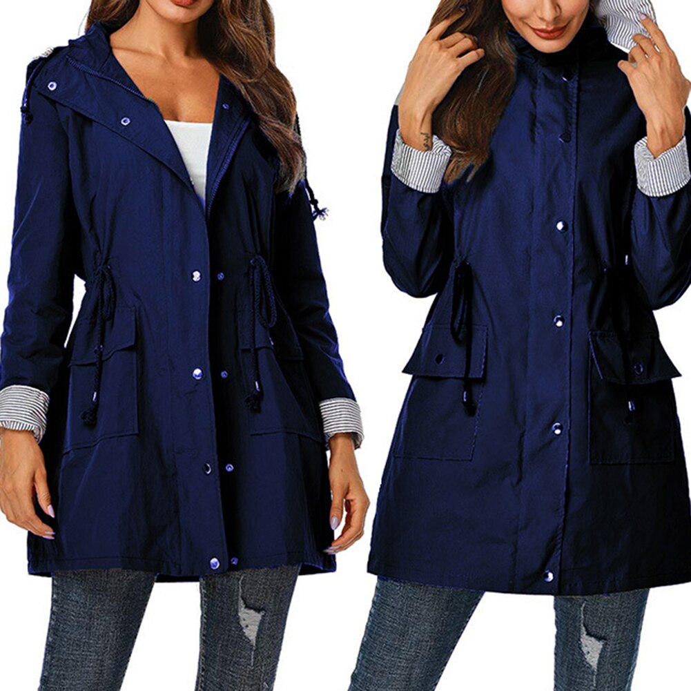Kvinder dame trenchcoat vandtæt ensfarvet moda feminina hætte efterårs trenchcoat langærmet manteau femme outwear тренч