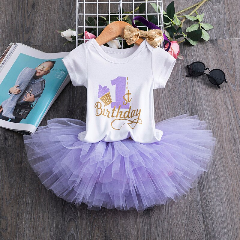 Baby fødselsdagskjole 1 år 3 stk outfits spædbarn småbørn pige tøj nyfødt baby tyl tutu vestido et år print tøj: Punkt 3
