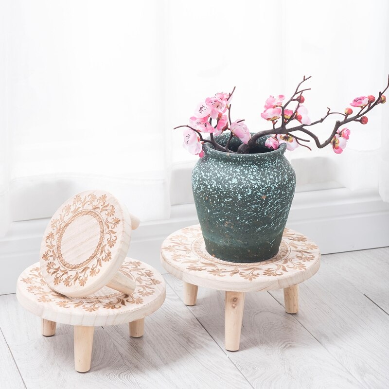 Tabouret en bois massif imprimé, Pot de fleurs, support de Base rond pour plantes et plantes succulentes, présentoir, tabouret pour la maison