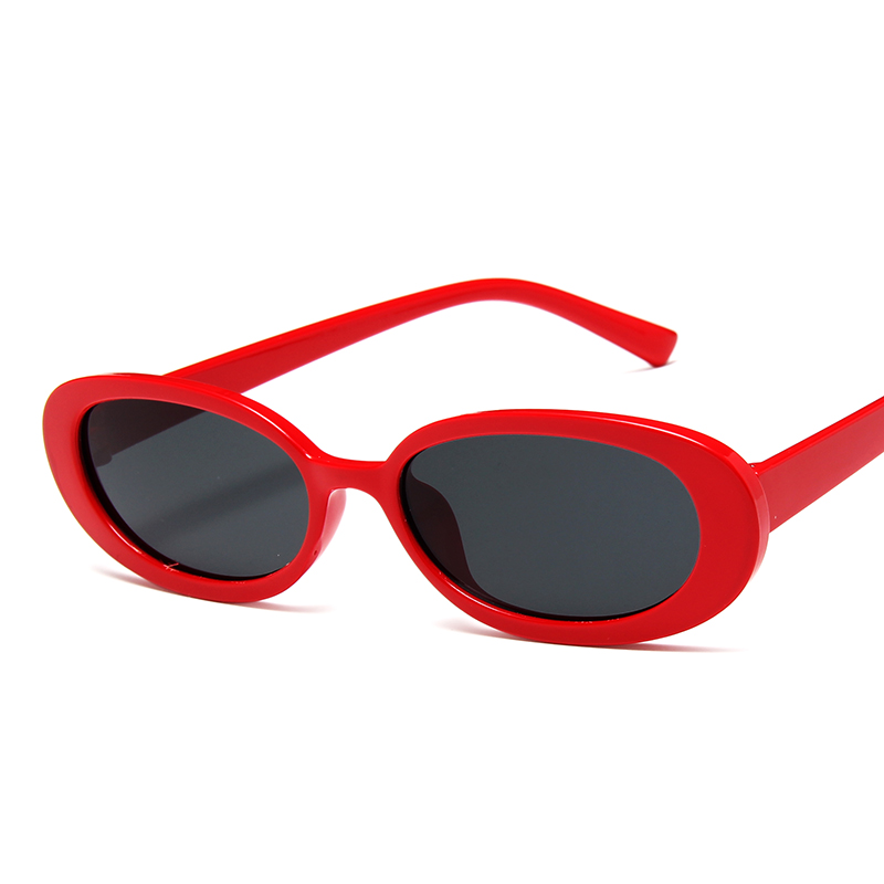 Longkeeper små ovale solbriller kvinder mænd retro vintagesun briller damer sort hvid pink klare nuancer til kvinder 90s: C3 rødgrå