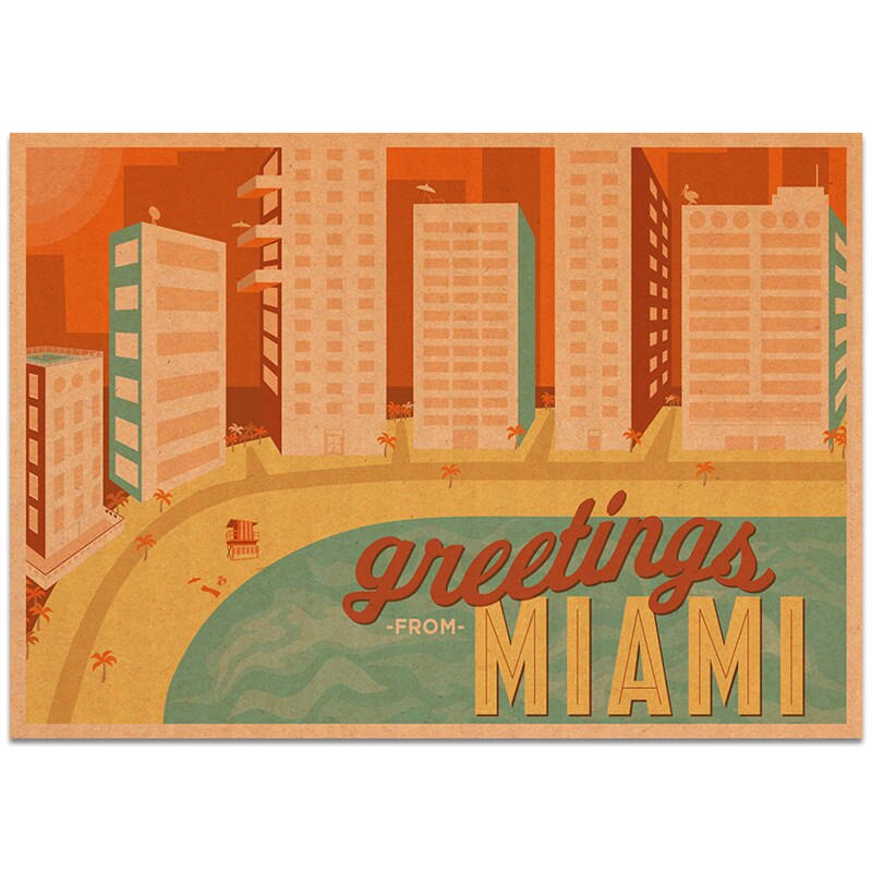 Miami city rejse plakat håndmalet turistattraktioner vintage kraftpapir pub cafe soveværelse hjem indretning væg klistermærke 42 x 30cm: Tcity 200