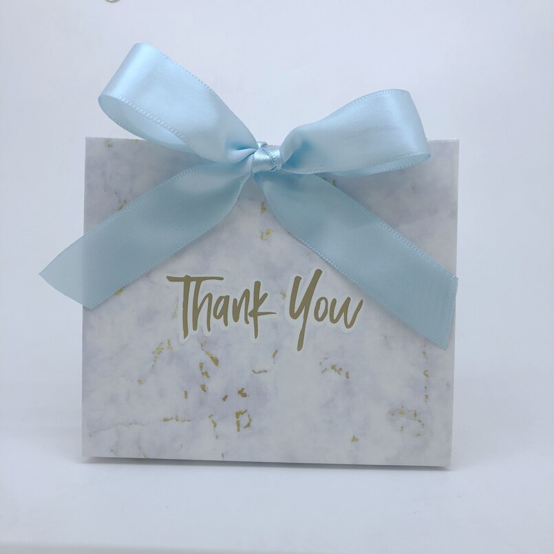 Boîte de sac à bonbons style marbre imprimé de remerciement, décoration pour faveur, fournitures de fête, coffrets pour faveurs de mariage: 50pcs / BLEU CIEL