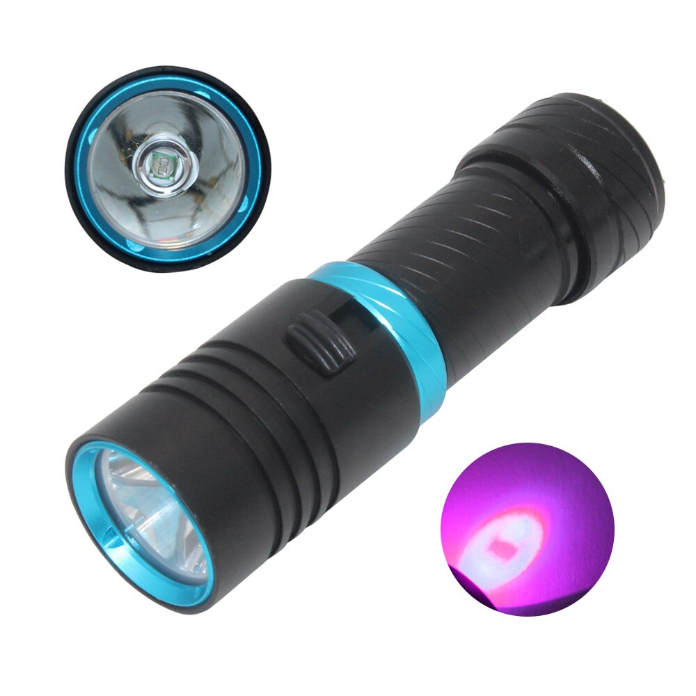 UV Light Scuba Flashlight Waterproof Underwater 100m Torch 18650 22650 Stepless Dimming T6 Purple LED Diving Flashlight Torch