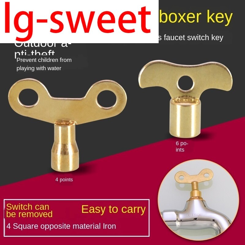 Faucet key with lock, inner corners, 6mm, outdoor tap water, anti-theft, outdoor square 1/2 IN switch handle