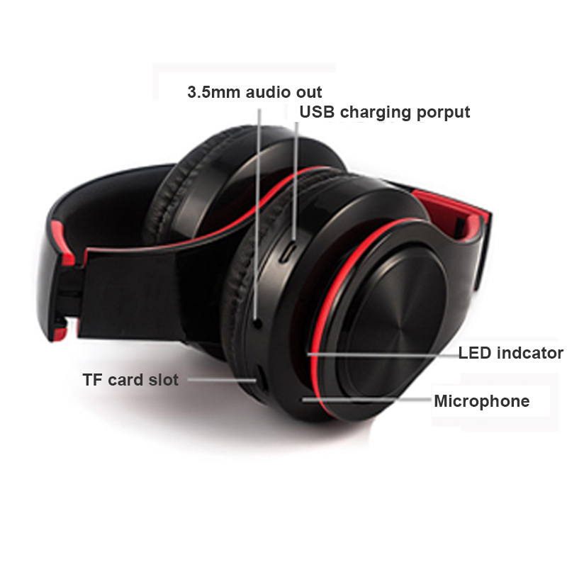 Opvouwbare draadloze hoofdtelefoon, bluetooth-headset, verstelbare stereo-oortelefoon met microfoon, tf-kaart,  mp3- play hoofdtelefoon voor mobiele telefoon.