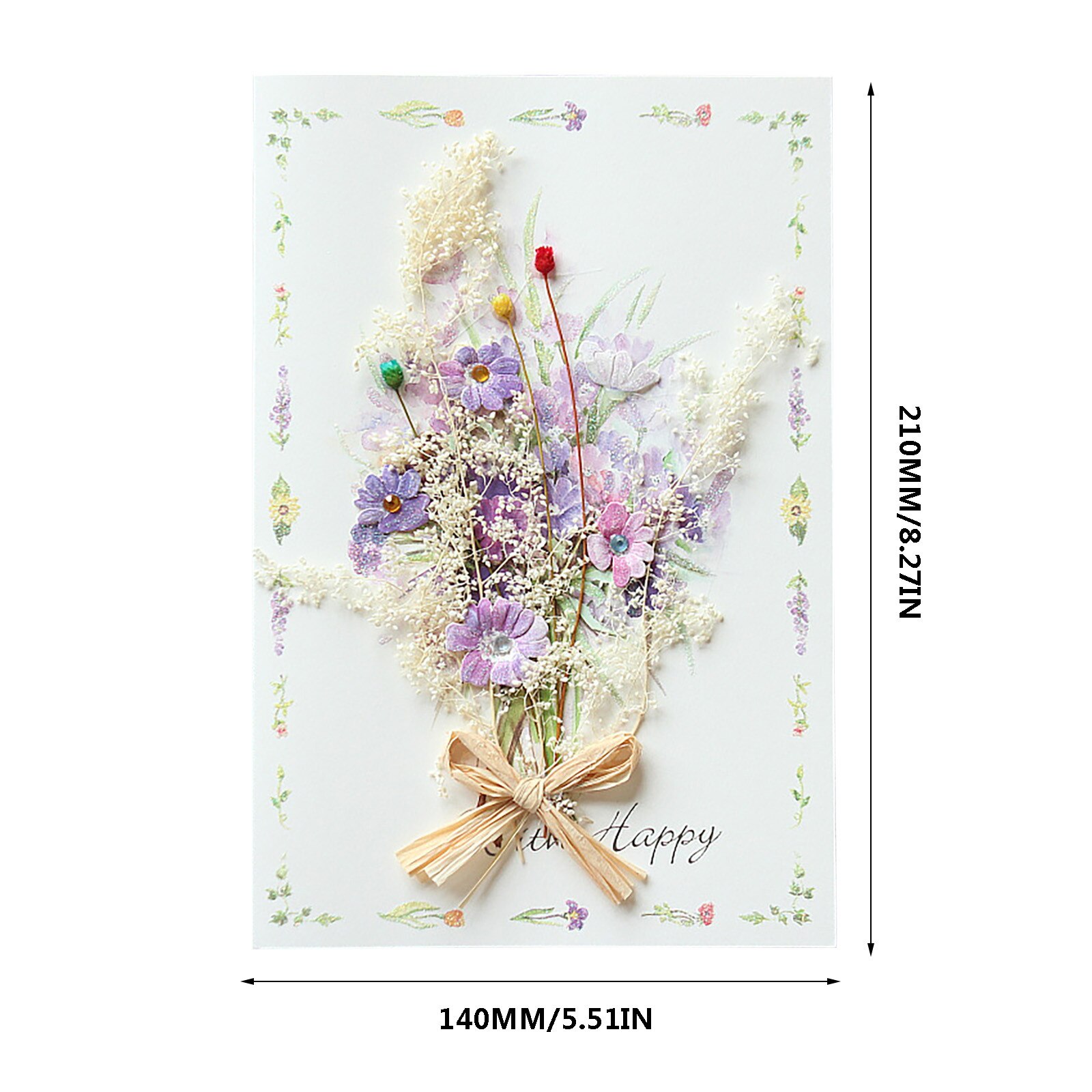 Carte de vœux de fête des mères, carillon fleur séchée, carte d'anniversaire, enveloppe en papier, accessoires