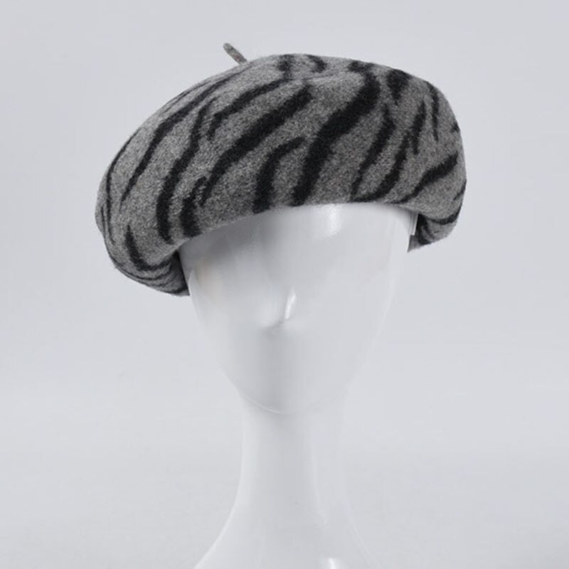 ¡Novedad de ! Boina de lana con estampado de cebra para mujer, sombreros franceses de otoño-invierno, boinas amarillas para mujer, sombrero de champiñón,